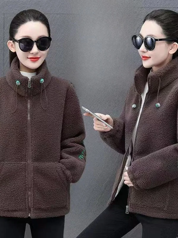 

Женское пальто Sli Thiened Lamb Velvet Jaet, свободного кроя, осенне-зимнее, новинка, теплое, однотонное, из полиэфирного волокна