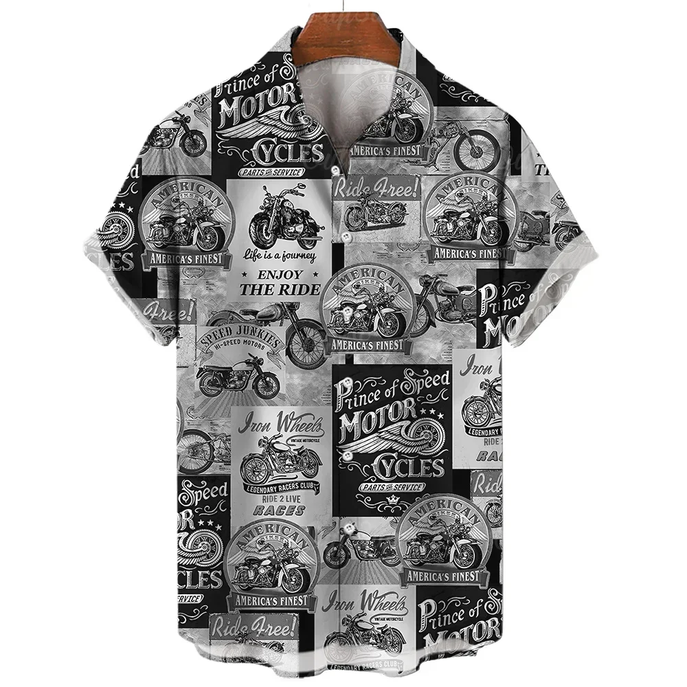 Vintage Men's Shirts Motorcycle Tees Route 66 Print Short Sleeve Top Summer Clothing Multiple Pattern Shirt Oversized Streetwear