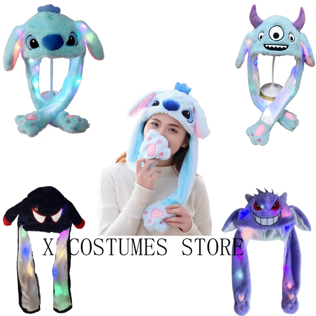 Cappello a punto con orecchie mobili Punto incandescente Ricamo Artiglio Kuromi Cappello da demone Bambini adulti Party Dress Up Cartoon Cosplay ﻿