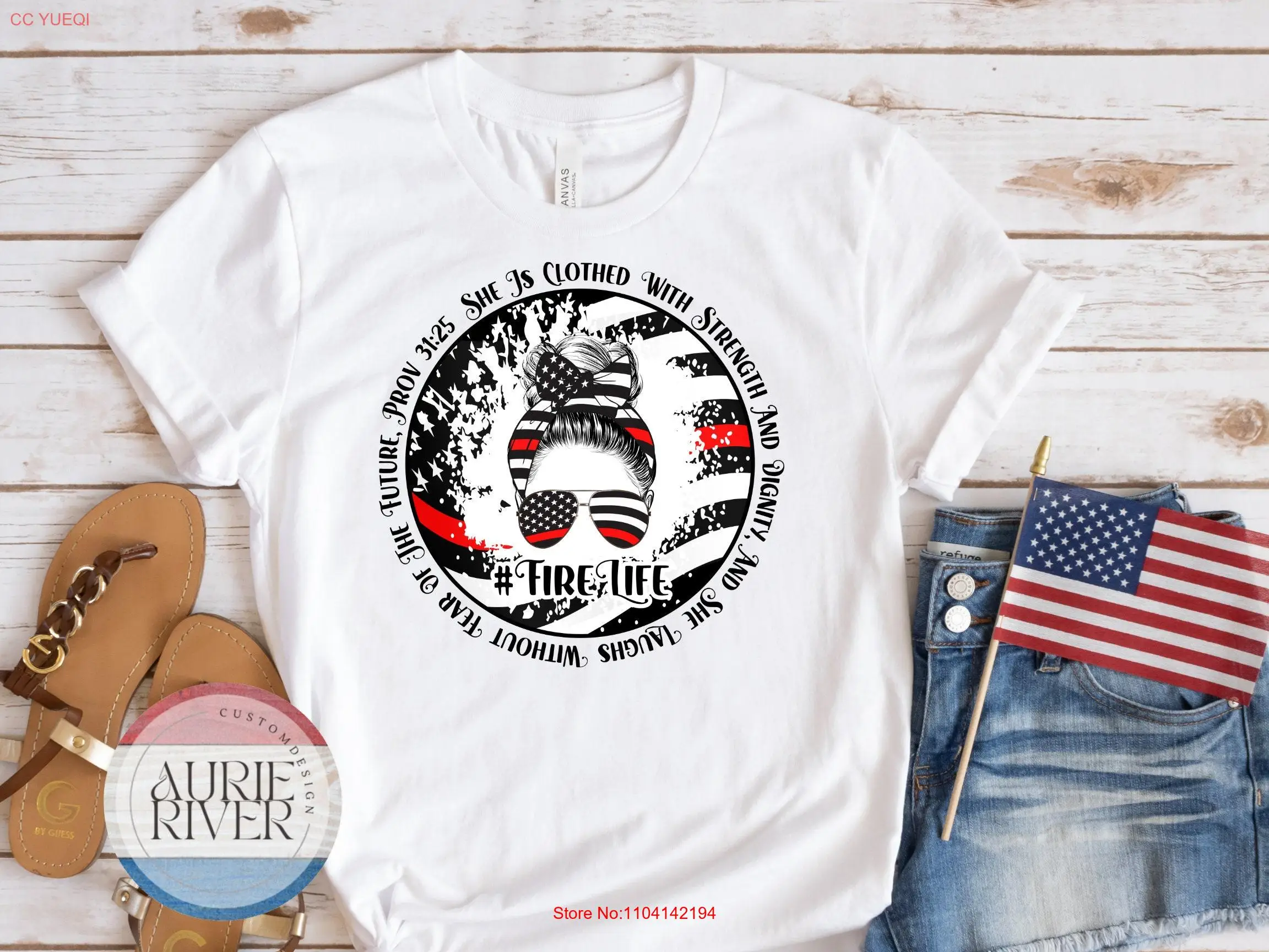 Proverbs 31 25 Fire Life T Shirt Female Fighter Woman Verse Firefighter Flag Top Pride Christmas  long or short sleeves