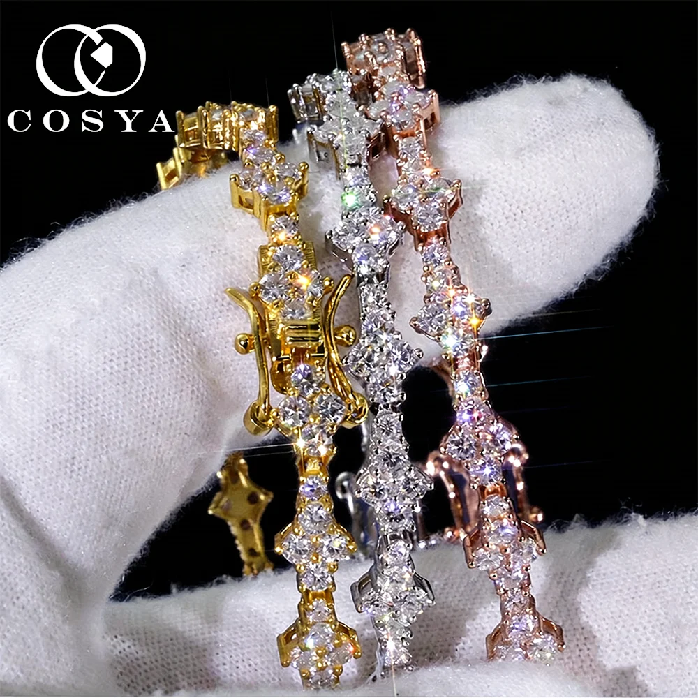 

COSYA Real D Color VVS Moissanite Diamond Tennis Bracelet For Men Women Plated 18K Gold S925 Silver Sparkling Party Jewelry Gift