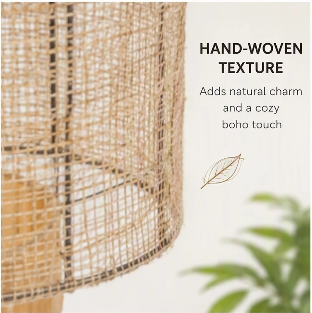 Woven Desk Lamp Shade Replacement – Rustic Boho Modern Small Lamp Cover for Dining Table Light Decor