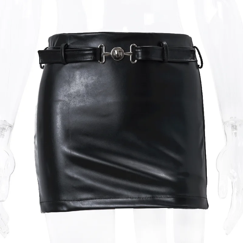 Sexy PU Leather Mini Skirt Women Summer High Waist Slim A-line Skirt Female Y2K Vintage All-match Casual Black