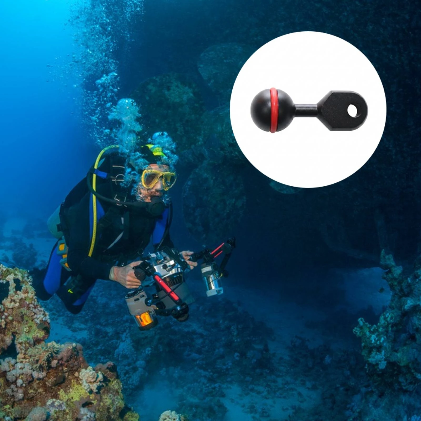 Underwater Camera Light Arm Anodized Underwater Photography Arm Ball Clamp Mount Rustproof Waterproof
