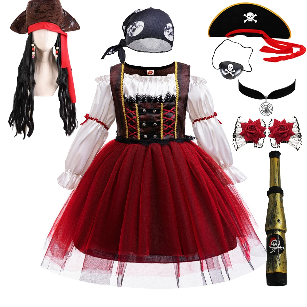 Piraten-Rollenspiel-Kostümset für Kinder mit Kopftuch für Mädchen, Halloween-Maskerade und Bühnenauftritte