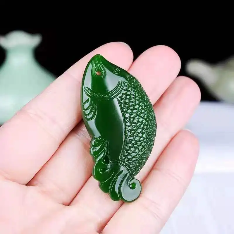 

Natural Jade Green Hand Carved Fish Pendant Fashion Boutique Jewelry Men's and Women's Necklaces Popular Gift Accessories