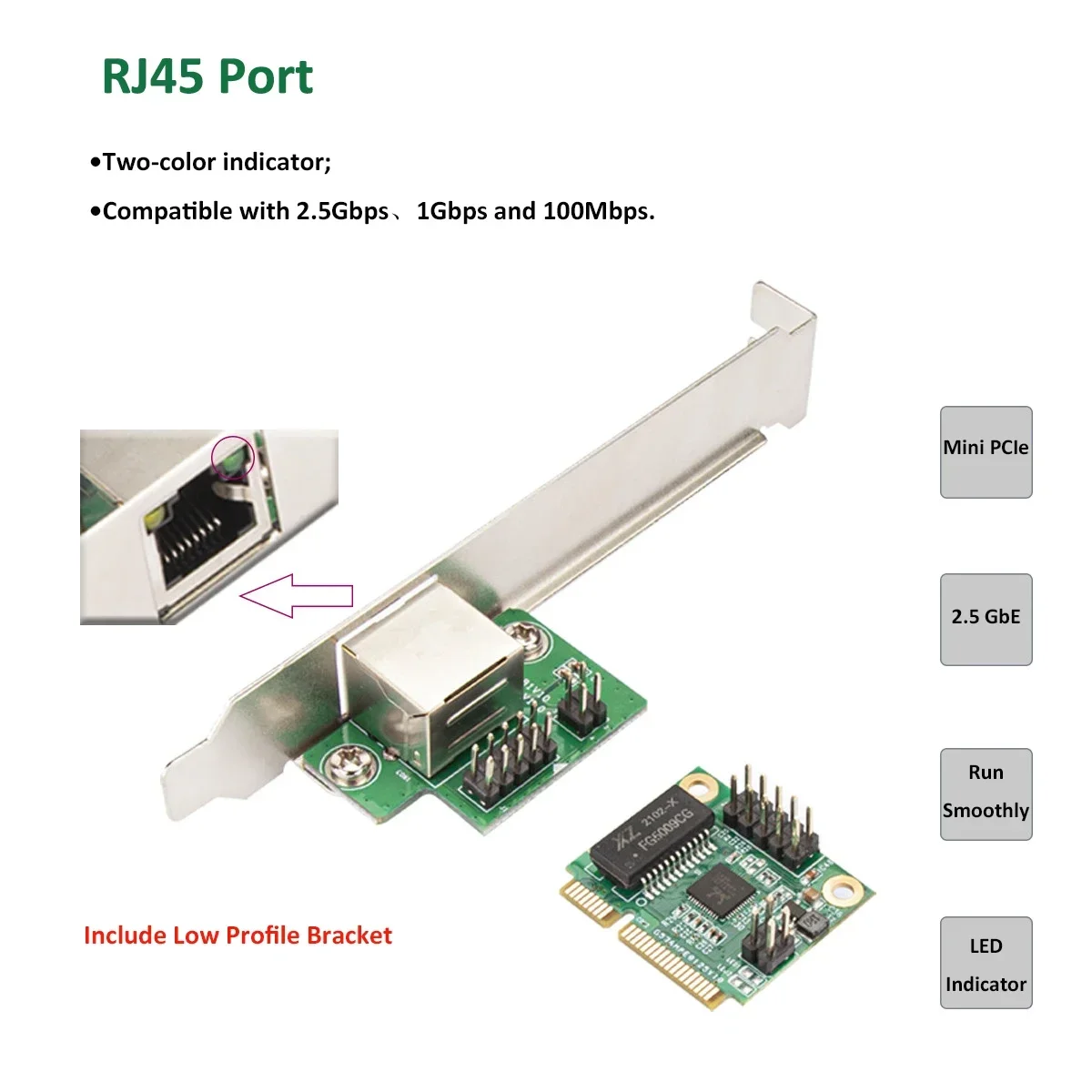 Mini PCIe 2.5gb Ethernet Card 2.5GBase-T Gigabit Network Adapter with 1 Port 2500Mbps  RJ45 LAN Controller Card
