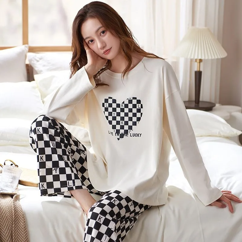 2023 New Cotton Pajamas Women Spring Autumn Long-sleeved Net Celebrity Style Cute Winter Cotton Outerwear Loungewear