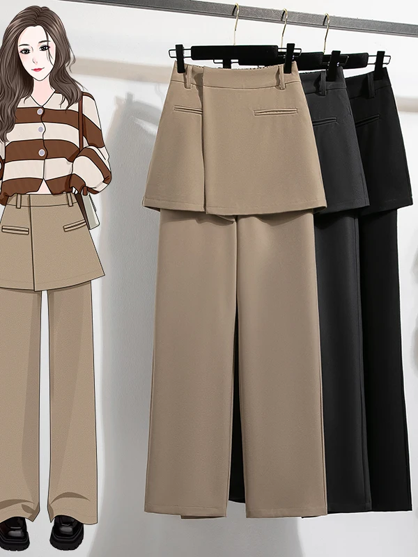 

plus Size Women's Black Casual American Style Suit Pants High Waist Wide Leg Fall Fashion Ladies' Skin-friendly Breathable