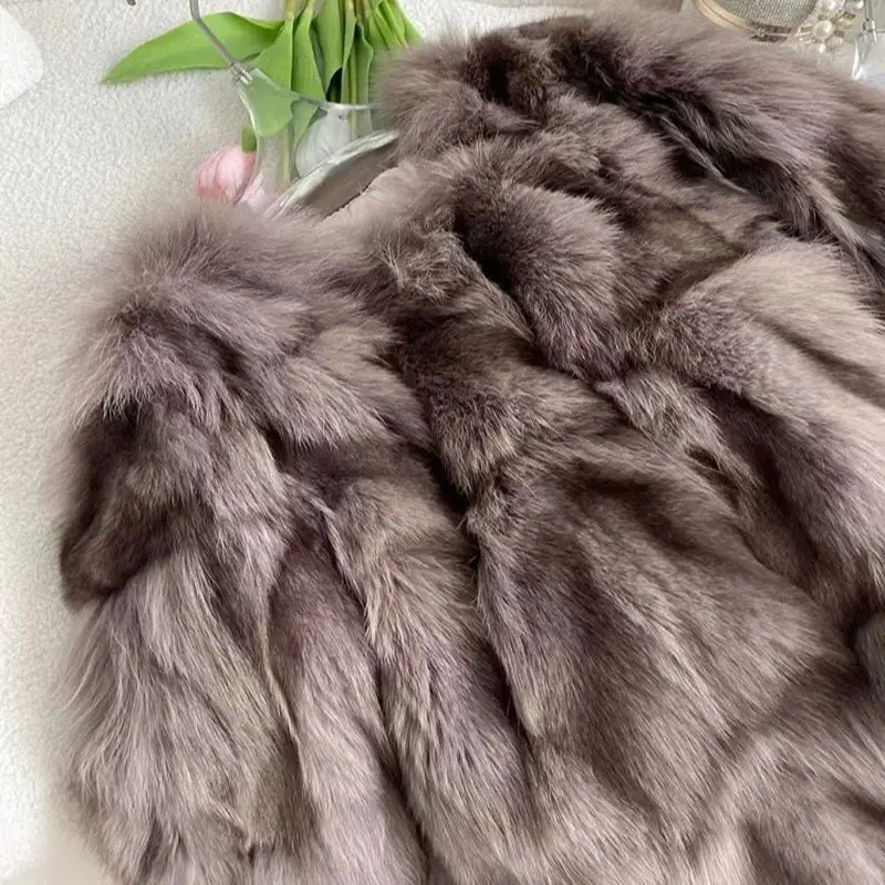 Lady Luxury Real Fox Fur Coats Women's Natural Fox Coat Winter Thick Warm Jackets