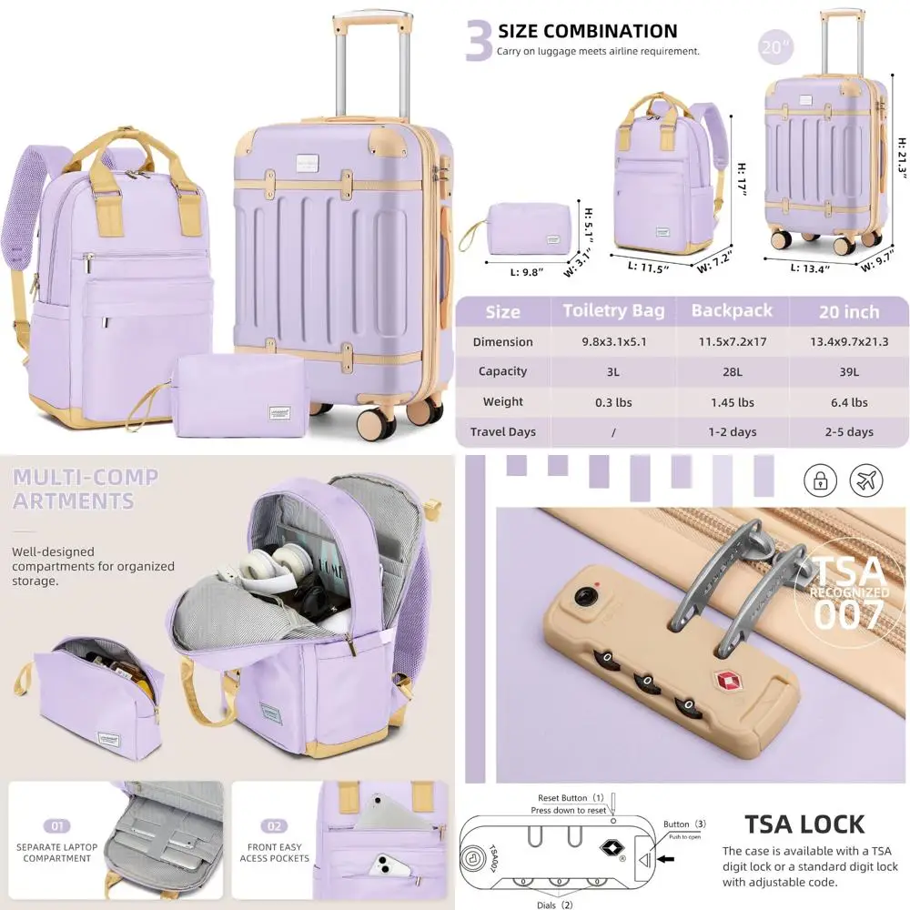 

Three-Piece Expandable Hardshell Carry-On Luggage Set with TSA Lock, Wheels, and Lightweight Design for Airline Travel