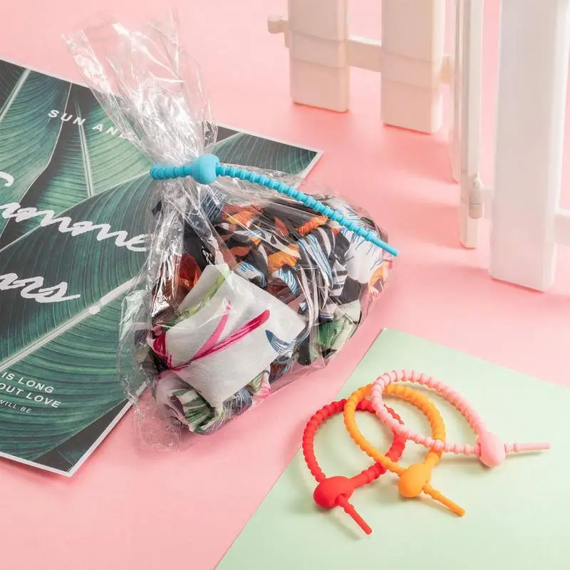 Rubber Wire Ties 15cm/5.9inch Silicone Bag Ties Multi Purpose Elastic Charging Cable Organizer Travel Essentials For Audio Cable