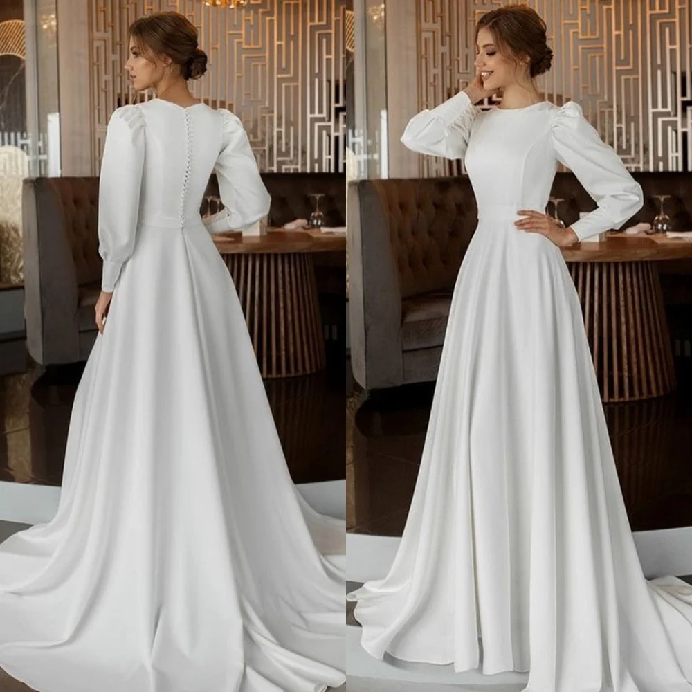 Customized Classic Midi Dresses 2025 Bride Gowns for Women Dreamy White Wedding Dresses High Quality Long Sleeves Formal Dresses