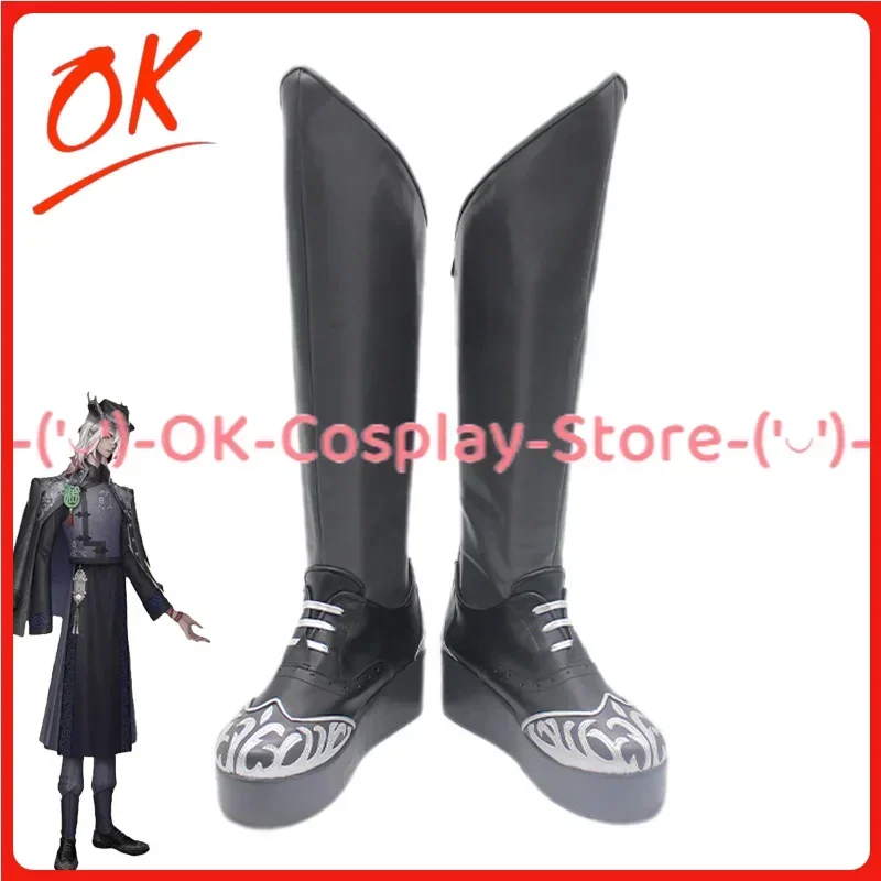 [Personalizado] Identity V Wu Chang Black Guard Fan Wujiu, zapatos de Cosplay, juego de rol, accesorio de vestuario, botas de cuero PU para fiesta de Carnaval