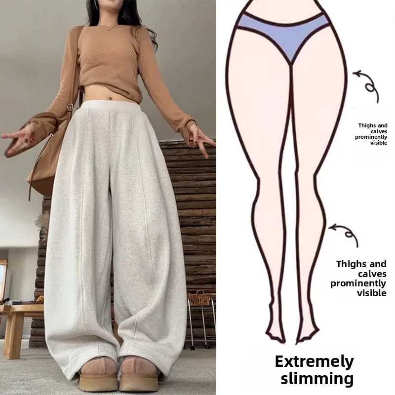 

Fleece Lined Casual Wide Leg Pants Women's plus Size Autumn Winter Loose Drapey Knife Trousers Comfortable plus Size