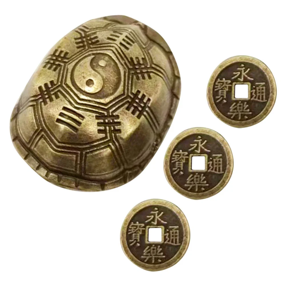 

1Set Vintage Brass Turtle Shell Sculpture Retro Chinese Desk Ornament Handicraft Figure Metal Decor Turtle Shell Statue