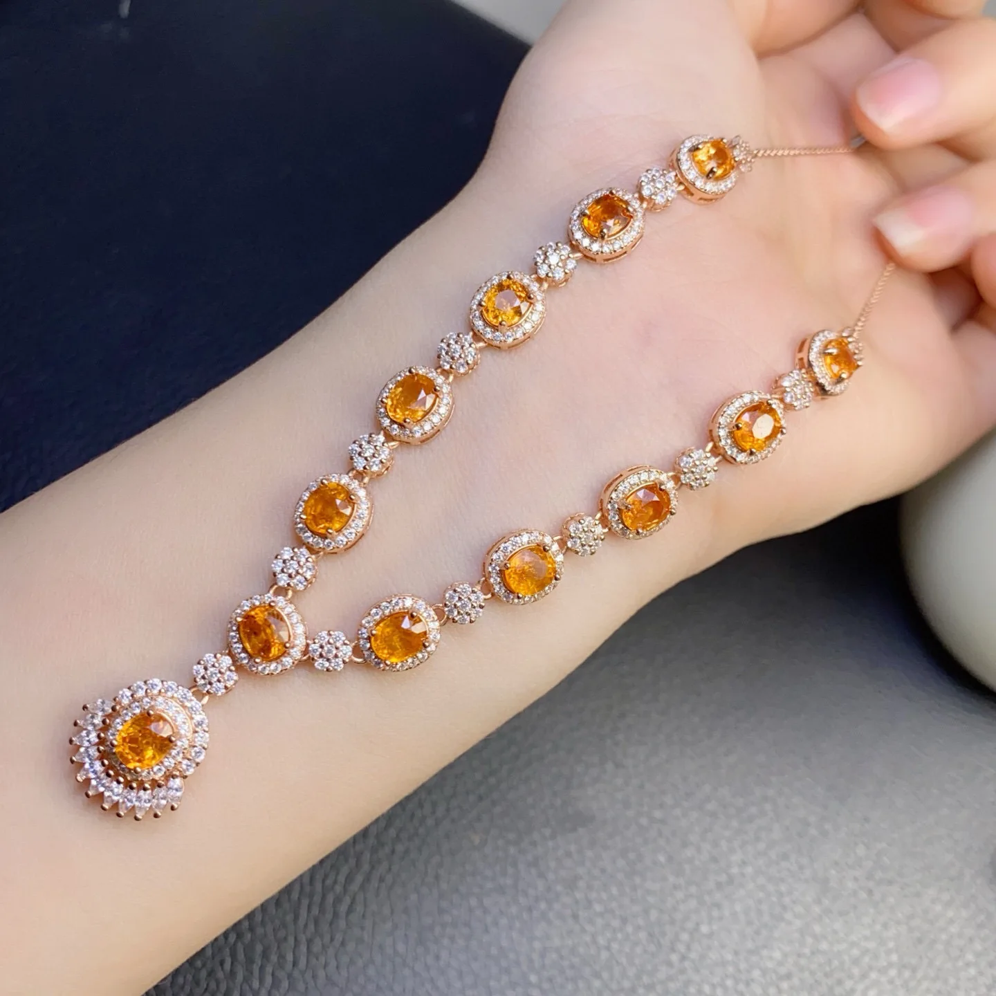 5*6mm Natural Fanta Stone Necklace 925 Sterling Silver Fine Crafted High Clarity Orange Gemstone Luxury Statement Jewelry