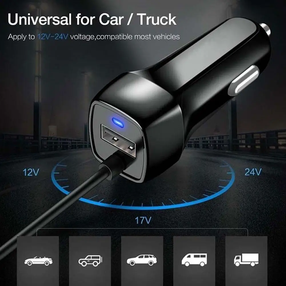 Dual Port Car Charger Built-in Stretch Coiled Type-C Cable 12V 24V Auto Cigarette Lighter Mobile Phone Charger Car Accessories