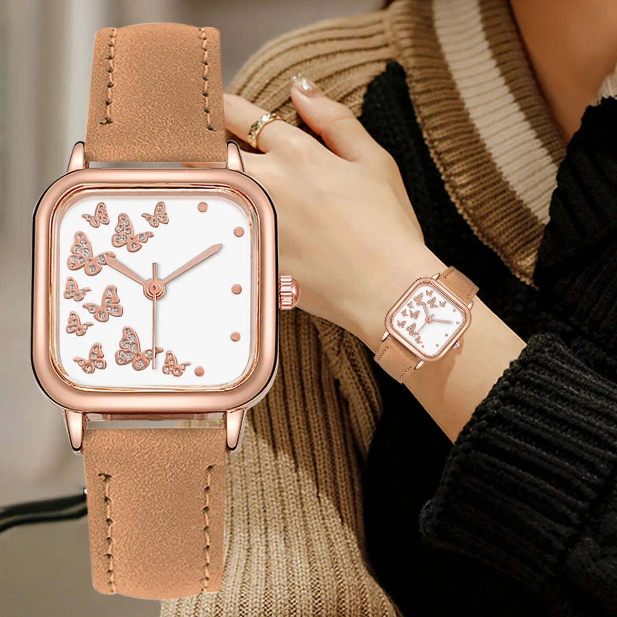 Fashion Women Watch Square Case Wristwatch Leather Strap Watches Women Quartz Watch Ladies Clock Festival Gift Valentine's Day