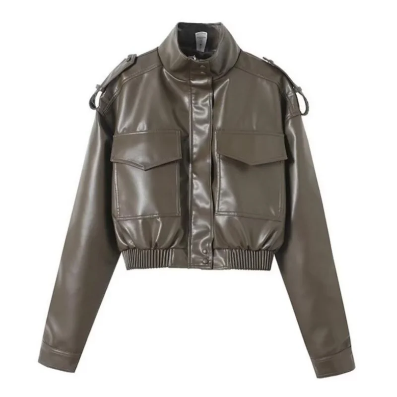 Chic Fashion Faux Leather Jackets for Women Loose Zipper Long Sleeve Female Short Coats 2026 Autumn Lady Casual New Outerwear ﻿