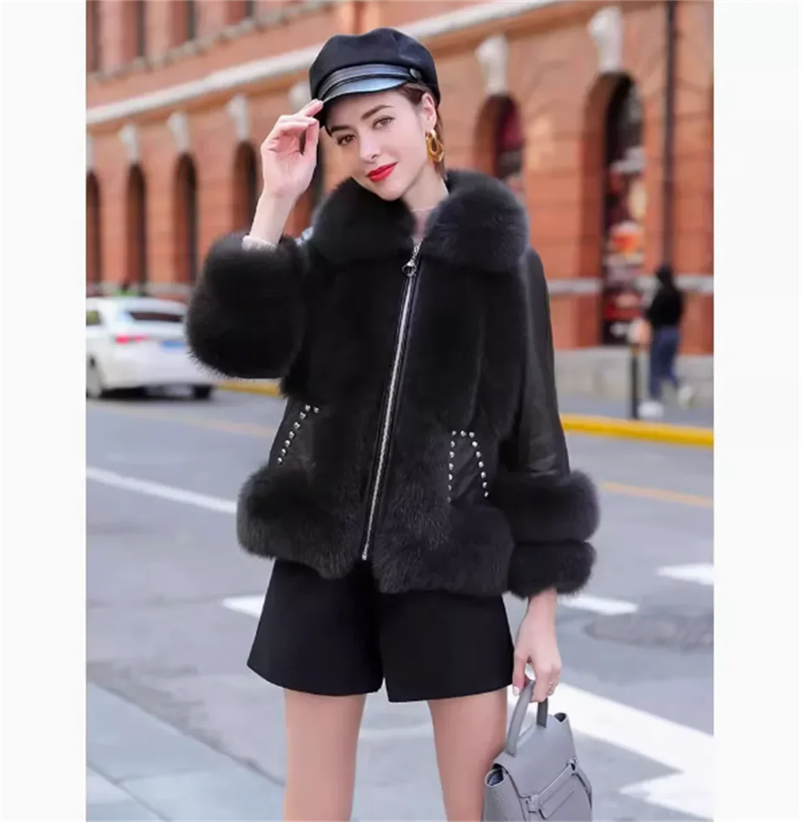 Fox fur grass women's coat winter new fox fur collar with imitation cotton fur coat women's simulation