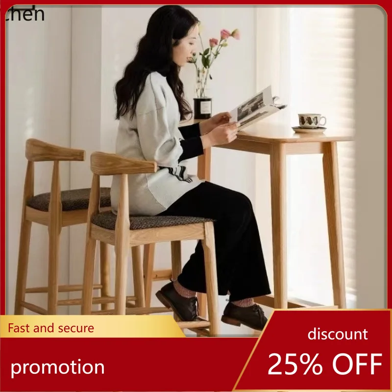 

YFY Solid Wood Bar Chair Modern Simple Home High Back Milk Tea Front Desk Chair
