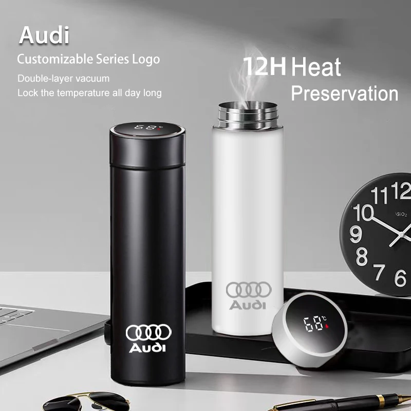 500ml Car Logo Insulated Water Cup Coffee Tea Thermos Mug For Audi A4 A6 A3 8V B8 A1 C6 Q7 4L C7 B9 8L Q5 8P B7 C8 Accessories