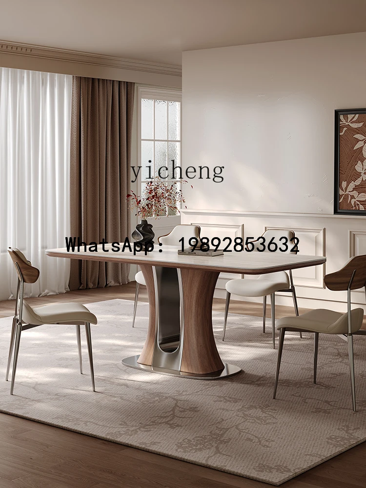 

B-3 rock slab dining table rectangular solid wood household light luxury simple dining table