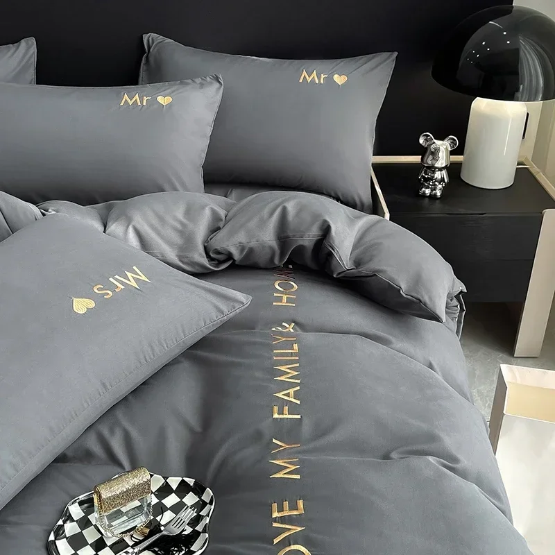 Nordic Egyptian Cotton Bedding Set with Duvet Cover Sheet Pillowcase Luxury Twin Double Queen King Size Couple Single Bed Linen