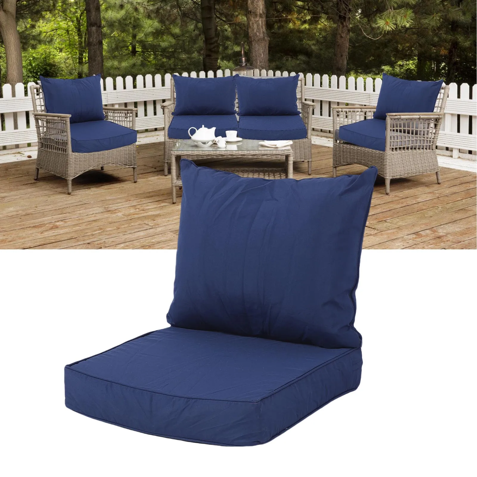 Outdoor Chair Cushion Set Polyester Waterproof Thickened PP Cotton Integrated Seating Cushion Back Pillow Set for Garden Patio