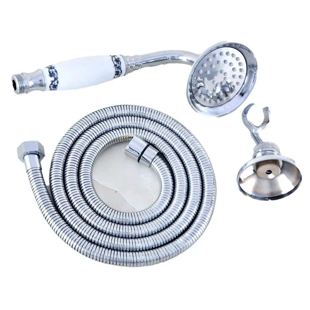 Polished Chrome Ceramics Telephone Hand Held Shower Head & 1.5 m Hose Shower Set & Shower Holder Nhh026