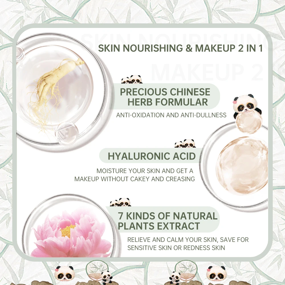 Panda Land Full Coverage Cushion Fondation, Breathable Hydrating Nourishing Poreless Face Makeup Save for Sensitive Skin