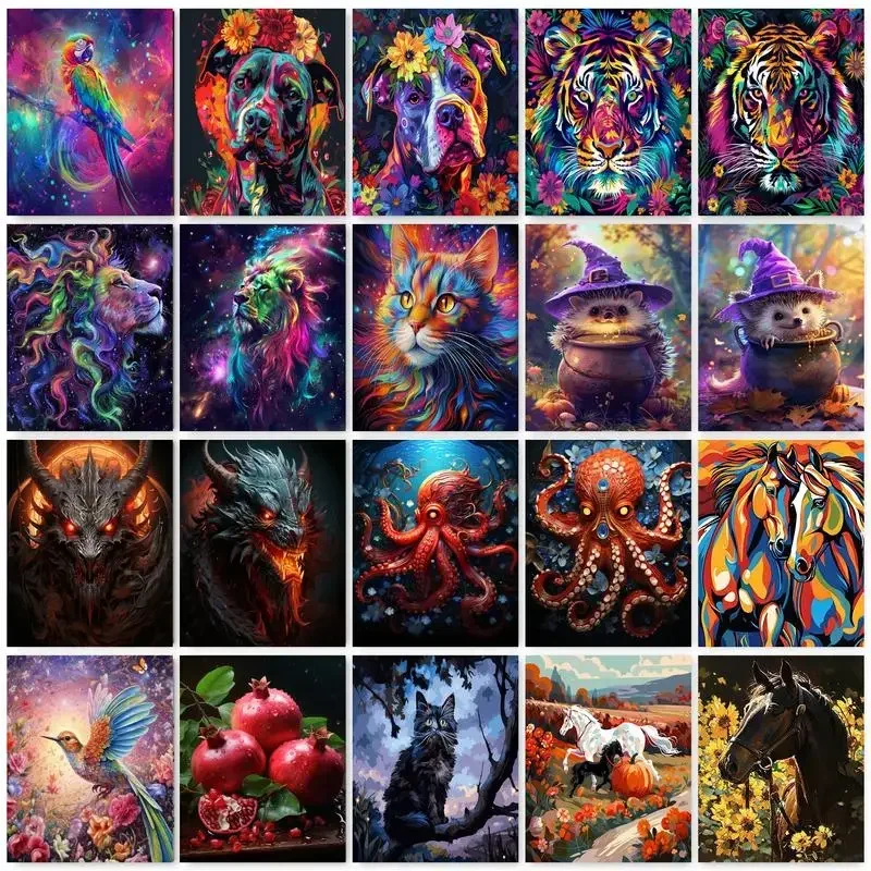 642182 60x75cm Paint By Numbers For Adults Colorful Animals Canvas Painting Handpainted Kit Colour By Numbers For Wall Decor