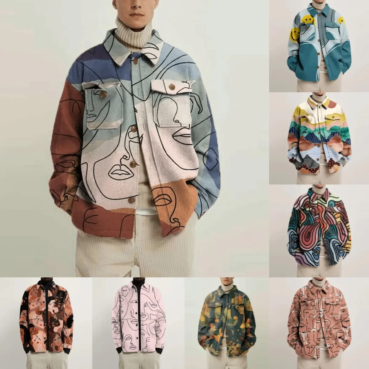 

2023 autumn men's new fashion print jacket men's coat loose print personality fashion trend casual shirt outer wear jackets