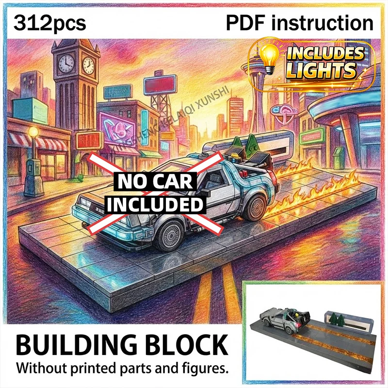 

Movie For 77256 246551 moc MOC Time Travel Car Display Stand Flame Trail Road Base Block Model