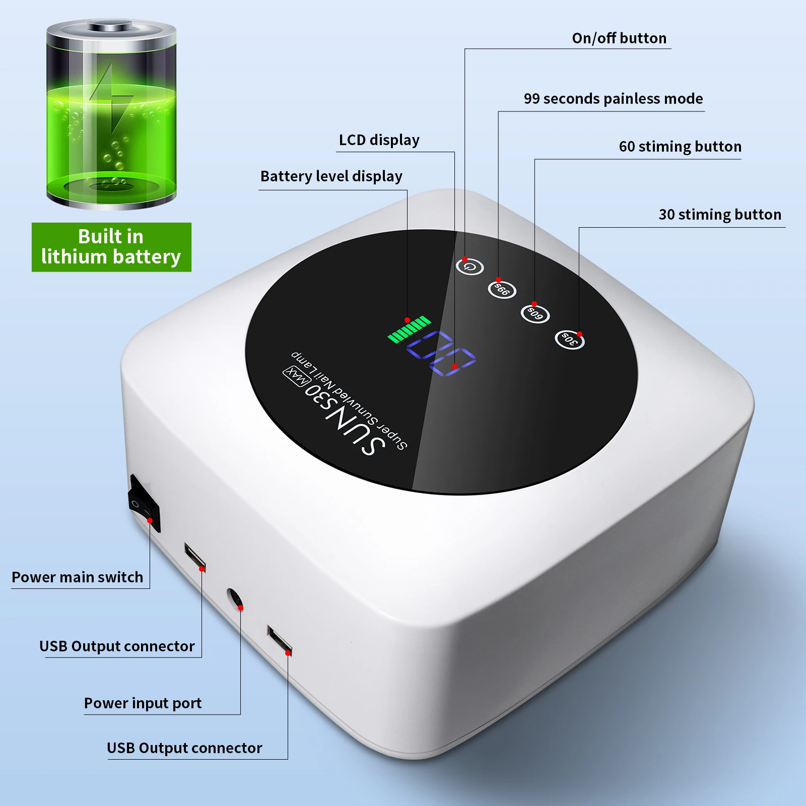เครื่องอบเล็บแบบชาร์จไฟได้ 57 LED โคมไฟเล็บมืออาชีพ ยูวีเจล ยาทาเล็บ โคมไฟอบเล็บพร้อมเซ็นเซอร์ เครื่องมือทำเล็บมือสำหรับร้านทำเล็บ