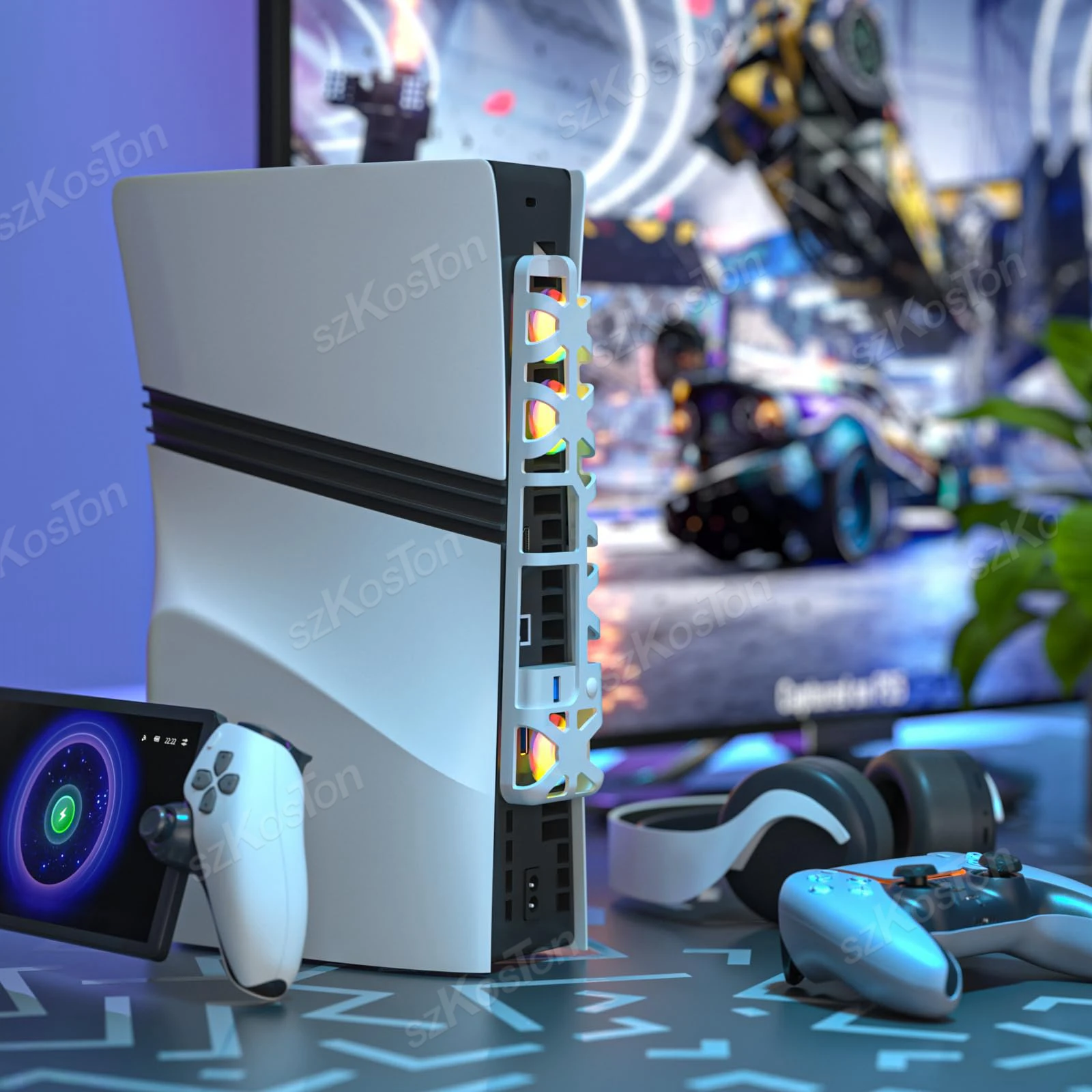 Untuk Konsol PS5 Pro Kipas Pendingin Fungsi Kontrol Suhu Penginderaan Cerdas dengan Pencahayaan RGB Aksesori Gaming Port USB 3.0