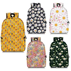 Cute Daisy Print Backpack For Teenager Marguerite Pattern School Bags Pretty Flowers Boys Girls Daypack Bookbag Women Laptop Bag