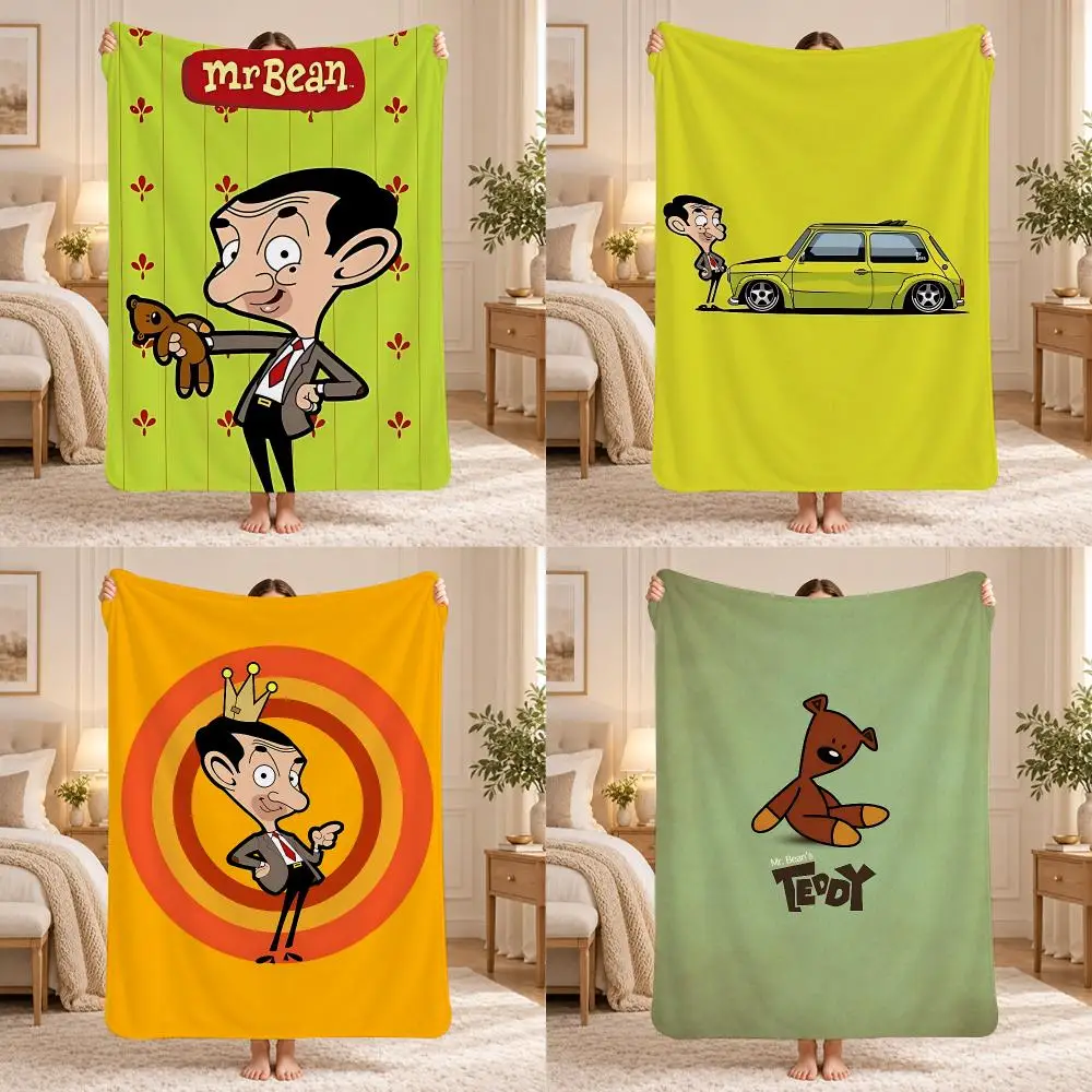 M-Mr. Bean Cartoon Throw 240g Lightweight Flannel Blanket, Soft Skin Throw Blanket for Sofa Bedroom