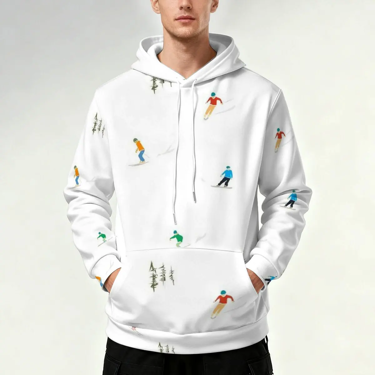 Herren-Kapuzenpullover für Frühling und Herbst mit Ski-Charakter-Print - Stylisch, Bequem und Atmungsaktiv