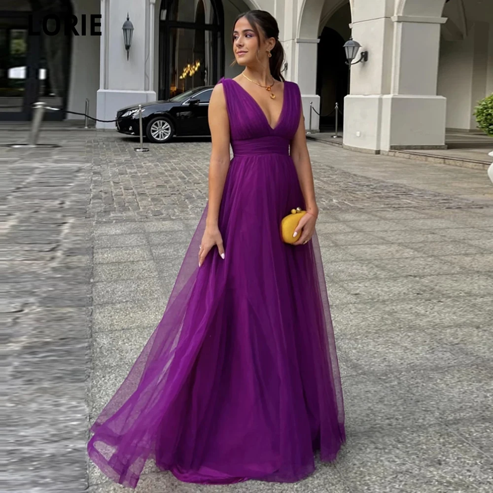 

LORIE Purple Tulle Evening Dresses 2022 Beach Dubai Saudi Arabic Long Robes De Soirée Vestidos De Gala Celebrity Party Gowns