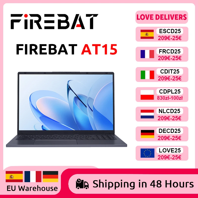 Laptop Firebat AT15 15,6 cala Intel N150 DDR4 16 GB RAM 512 GB 1 TB SSD 1920*1080 Windows 11 Notebook Podświetlana zintegrowana klawiatura numeryczna