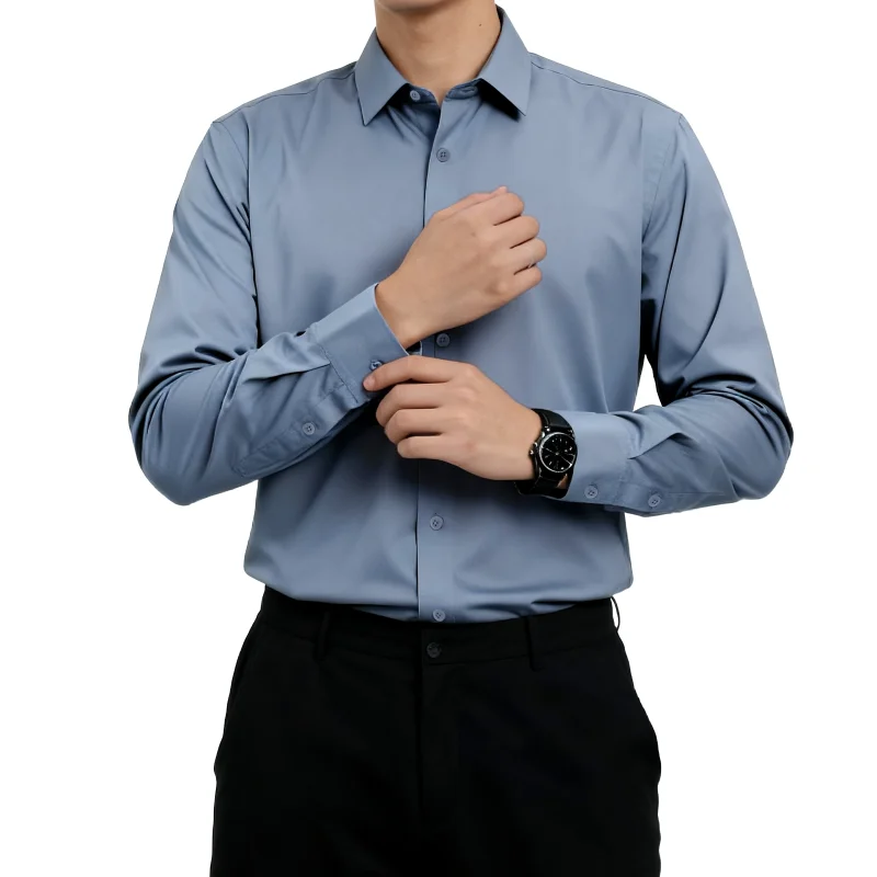 

8XL High-end Modal Office Classic Solid Color Blue White Shirts Men Long Sleeve Casual Easy Care Men Shirt Long Sleeve Slim Fit