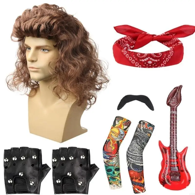 270D gwiazda muzyki akcesoria do kostiumów dla mężczyzn Kid sztuczne brody peruki okulary rękawy naramienne gitara