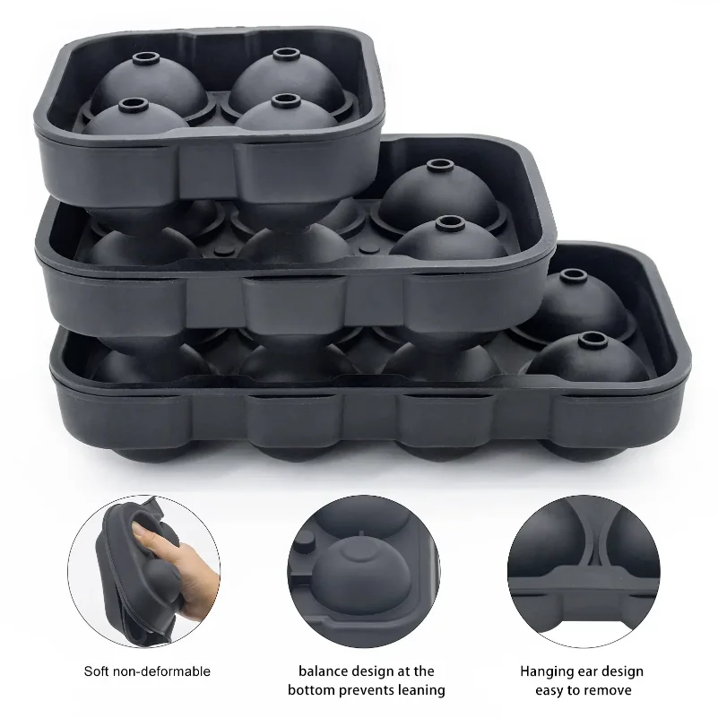 Silicone Ice Ball Maker Large 3D Big Round Sphere High Balls Ice Shape Cube Mold Tray for Freezer Whiskey Cocktail Bar Tools