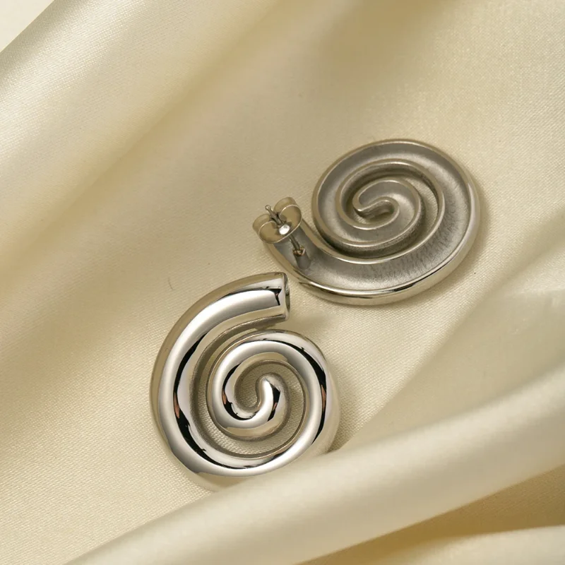 Stainless Steel Earrings Unique Hollow Spiral Conch Design Stud Ear Jewelry Women Seaside Summer Gift