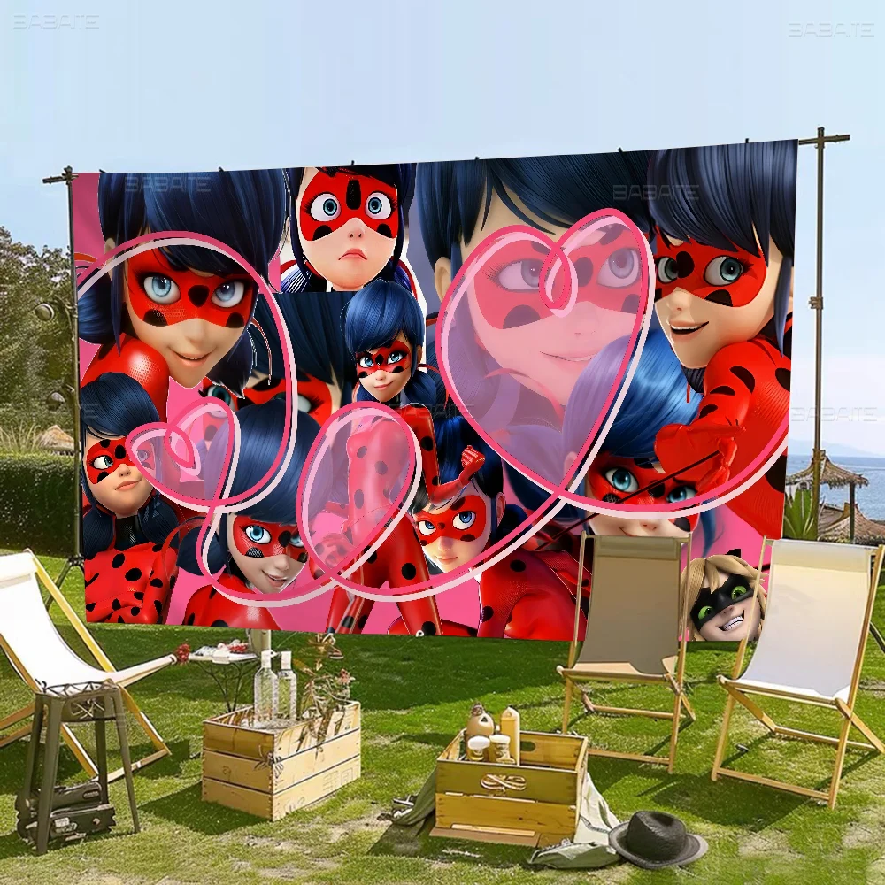 L-Ladybugs M-Miraculous Anime Chart Flag for Living Room Home Dorm Decor Art Home Decor Banner