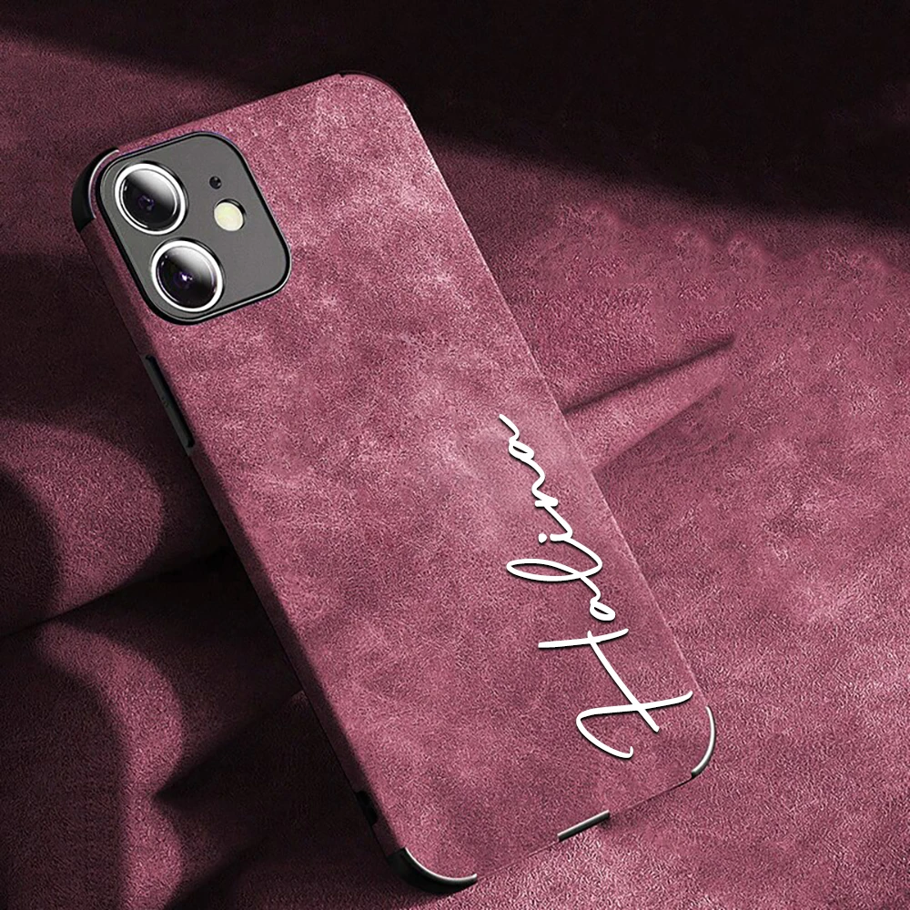 

Lambskin Faux Leather Phone Cover Customized Name For iPhone 17 16 15 14 13 12 11 Pro Max UV Printing Lens Protective Shockproof