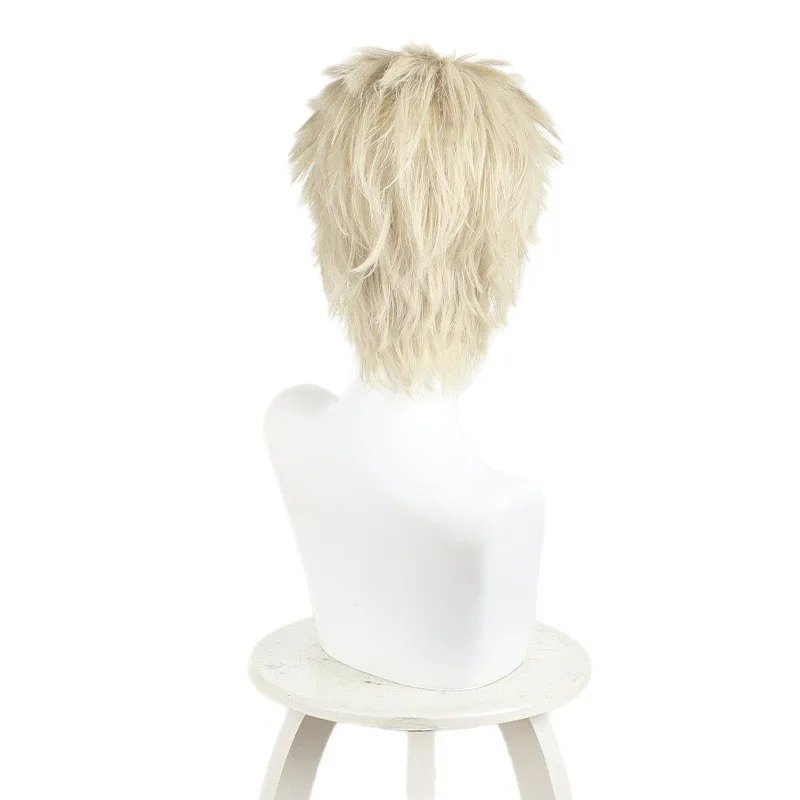 Flor perfumada de incenso chou rin tarou peruca cosplay luz cor dourada curta e encaracolada com um grande penteado backcomb