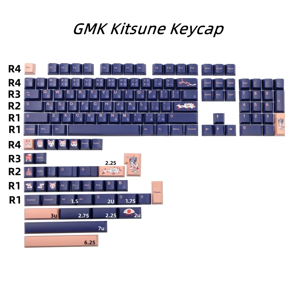 Imagem -02 - Gmk Kitsune Clone Keycap Perfil Cereja Japonês Conjuntos de Tintura-sublimação Pbt Iso Enter para Gk61 Rk87 Teclado Mecânico 142 Teclas